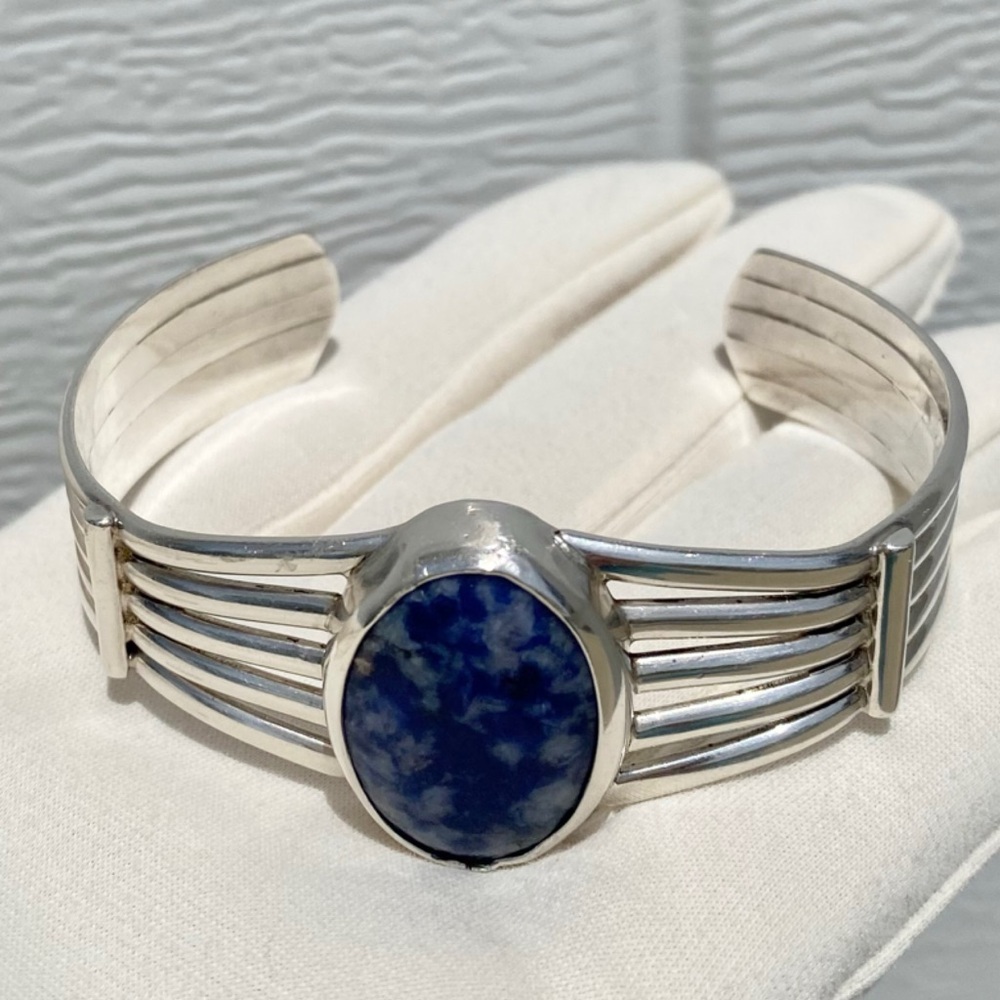 Signed - Sterling Silver and Sodalite Cuff Bracelet - Picture 6 of 15